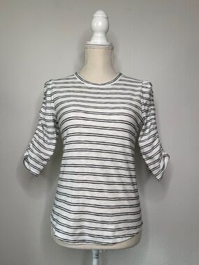 Veronica Beard Waldorf Stripe Pima Cotton Ruched Sleeve Tee Shirt XS